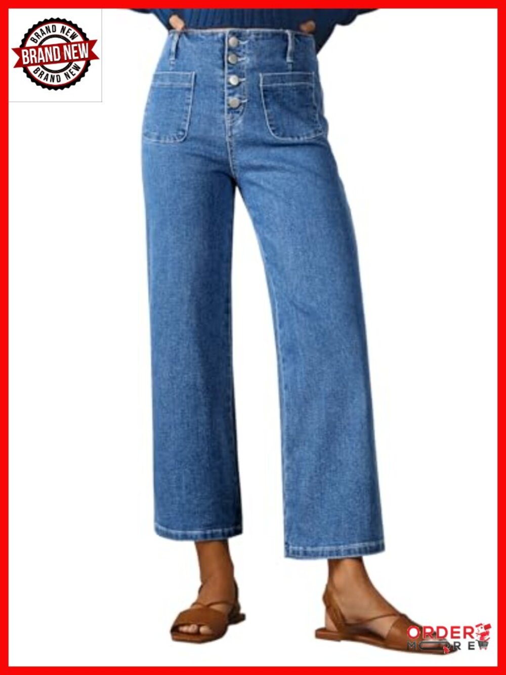 High Waisted Wide Leg Jeans - Baggy Casual Denim Cotton Stretch